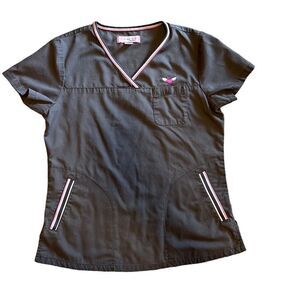 Koi Grey and Pink Scrub Top. Style 113HRT Size Small. Great Condition!!